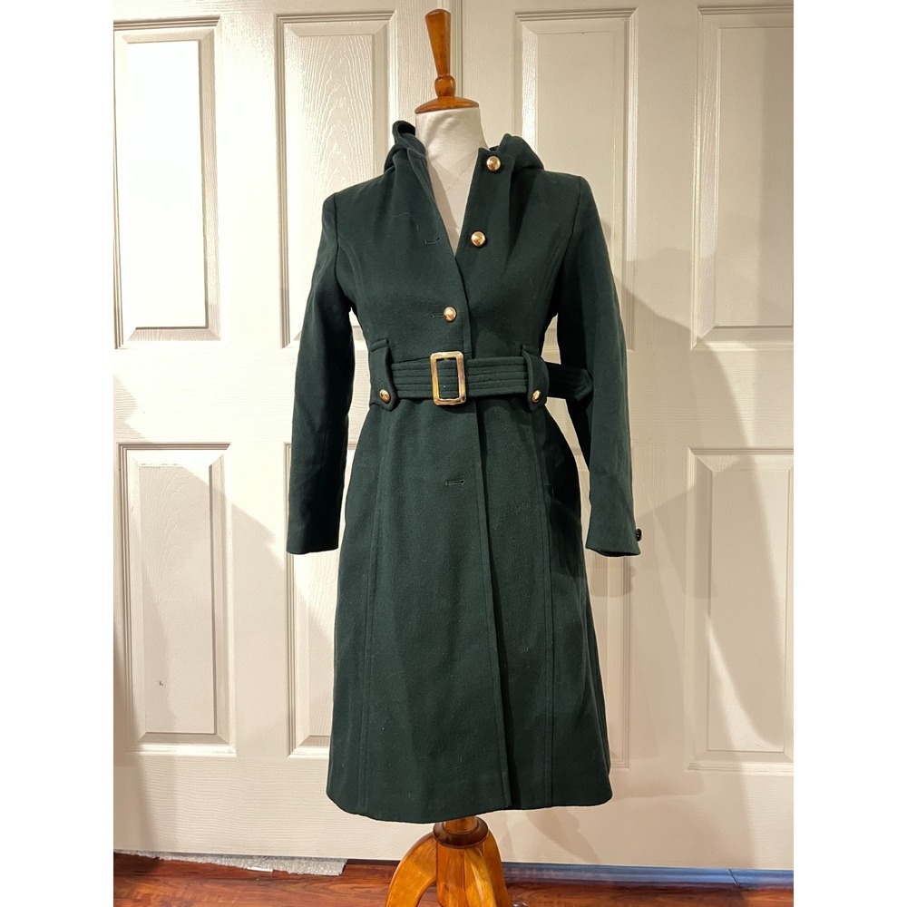 Rothschild Girls Green Longline Wool Blend Hooded Overcoat Sz 14 Timeless Winter